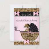 カップル赤ちゃんシャワーかわいい女の子ピンキヒョウ 招待状 (正面)