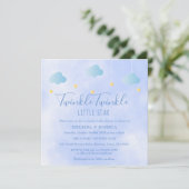 カップル赤ちゃんシャワーキラキラ小さな星 招待状 (スタンド正面)