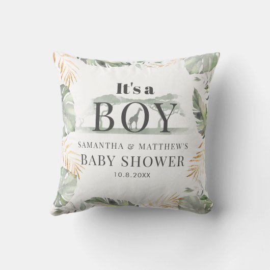 カップル赤ちゃんシャワージャングル動物植物学 クッション (裏面)