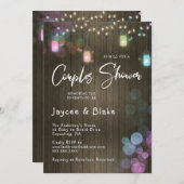 カップル赤ちゃんシャワーメイソンジャールトゥインクルライト 招待状 (正面/裏面)