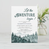 カップル赤ちゃんシャワー水の色の素朴な森のモントット 招待状 (スタンド正面)