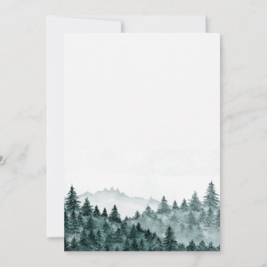 カップル赤ちゃんシャワー水の色の素朴な森のモントット 招待状 (裏面)