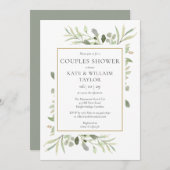 カップル赤ちゃんシャワー水色の緑 招待状 (正面/裏面)