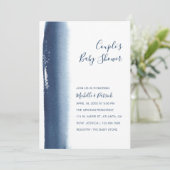 カップル赤ちゃんシャワー男の子ネイビーブルウォーター色 招待状 (スタンド正面)