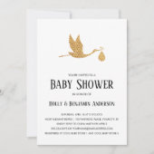 カップル赤ちゃん名門私立校風のシャワー金ゴールドストークとバンドル 招待状 (正面)