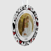 カップル赤と白初めてのクリスマス婚約した オーナメント (正面)