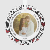 カップル赤と白初めてのクリスマス婚約した オーナメント (裏面)
