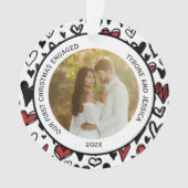 カップル赤と白初めてのクリスマス婚約した オーナメント (正面)