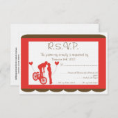 カップル赤/ブラウンウェディングRSVP 招待状 (正面/裏面)