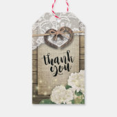 カップル蹄鉄ハートレースアジサイ結婚ウッド ギフトタグ (裏面)