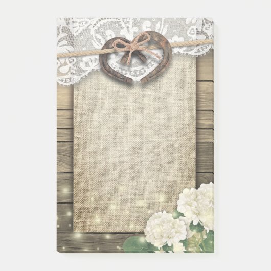 カップル蹄鉄ハートレースアジサイ結婚ウッド ポストイット (正面)