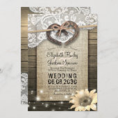 カップル蹄鉄ハートレース木ひまわり結婚の 招待状 (正面/裏面)
