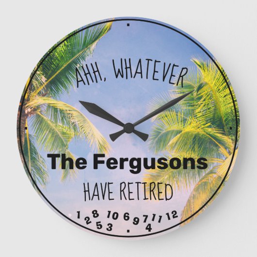 カップル退職したファミリー名パームツリーリタイア ラージ壁時計 (正面)