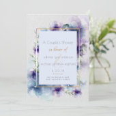 カップル青と紫の半透明の水色の花 招待状 (スタンド正面)