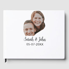 カップル顔の写真の名前の追加シンプル日付結婚の ゲストブック