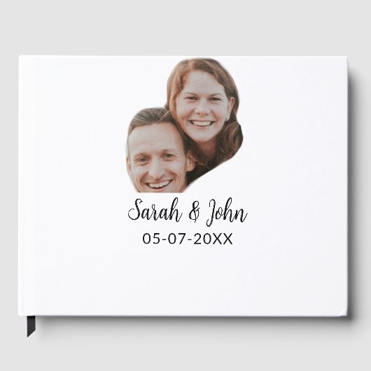 カップル顔の写真の名前の追加シンプル日付結婚の ゲストブック (正面)