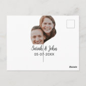 カップル顔写真 名前 日付 シンプルな結婚式 ポストカード (裏面)