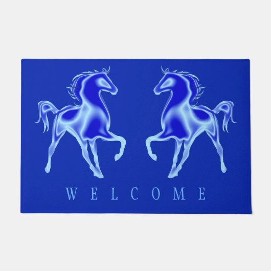 カップル馬の青い泥 ドアマット (正面)