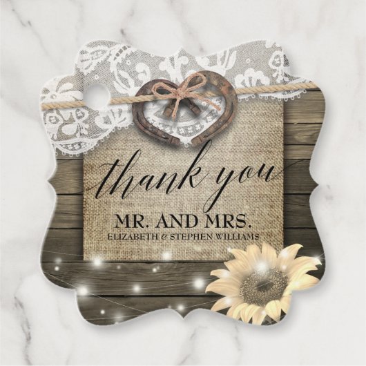 カップル馬の靴ひまわり木結婚の感謝 フェイバータグ (正面)