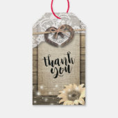 カップル馬蹄形ハートレースひまわり結婚ウッド ギフトタグ (裏面)