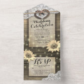 カップル馬蹄目レース木ひまわりウェディングRSVP オールインワン招待状 (内側)