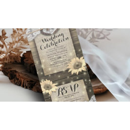 カップル馬蹄目レース木ひまわりウェディングRSVP オールインワン招待状