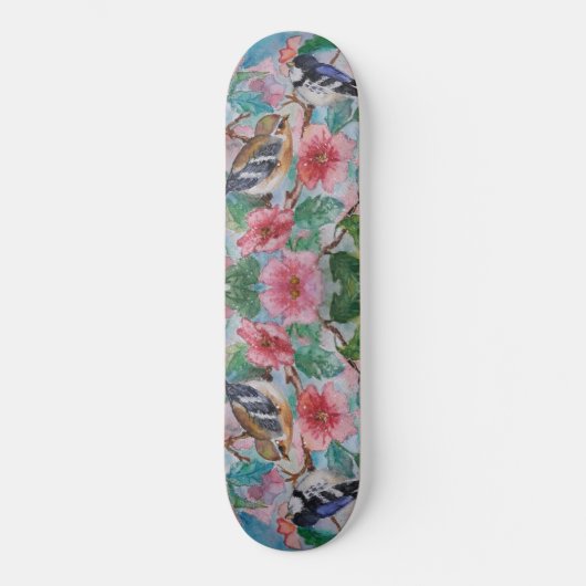 カップル鳥の花の花スケートボード – 絵画's スケートボード (正面)