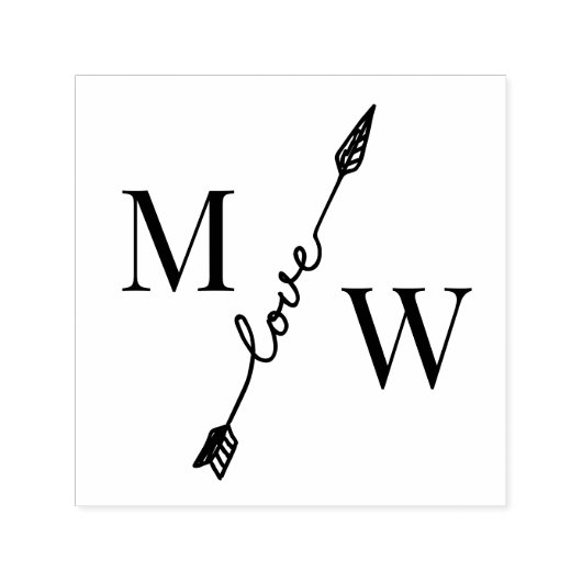 カップル2イニシャルモノグラムとラブアロースペーサー セルフインキングスタンプ (デザイン)