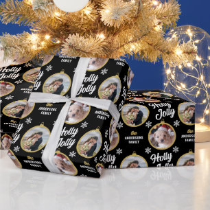 カップル2枚の写真クリスマスモダンブラック ラッピングペーパー