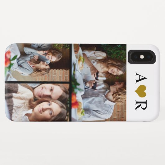 カップル3の写真のコラージュのカスタムなモノグラムの金ゴールドのハート Case-Mate iPhoneケース (裏面(横))