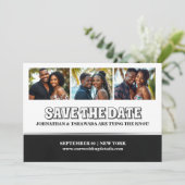 カップル3写真の編集可能な日付結婚を保存 招待状 (スタンド正面)