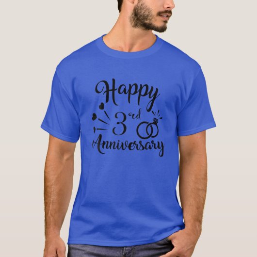 カップル3周年記念プレゼントカッコいいハッピーサードアン Tシャツ (正面)