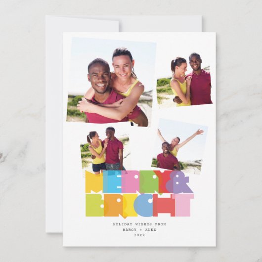 カップル4フォトコラージュと明るいメリークリスマス シーズンカード (正面)