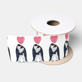 カップル・エンペンギンハートバレンタインデー サテンリボン
