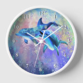 カップル・ドルフィンウォールクロックハッピーファミリー 壁時計 (正面)