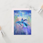 カップル・ドルフィン・バレンタイン・カード – 愛してる カード (正面/裏面インサイチュ)