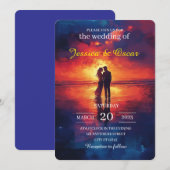 カップル ビーチ シルエット ウェディング 招待状 カード (正面/裏面)