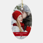 カップル·フォト·フロント|雪片(背面)赤(楕円) セラミックオーナメント (右)
