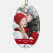 カップル·フォト·フロント|雪片(背面)赤(楕円) セラミックオーナメント (左)