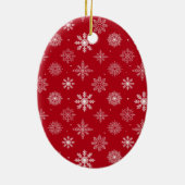 カップル·フォト·フロント|雪片(背面)赤(楕円) セラミックオーナメント (裏面)