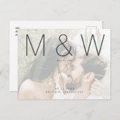 カップル フォト モノグラム 現代の Save the Date 案内ポストカード (正面/裏面)