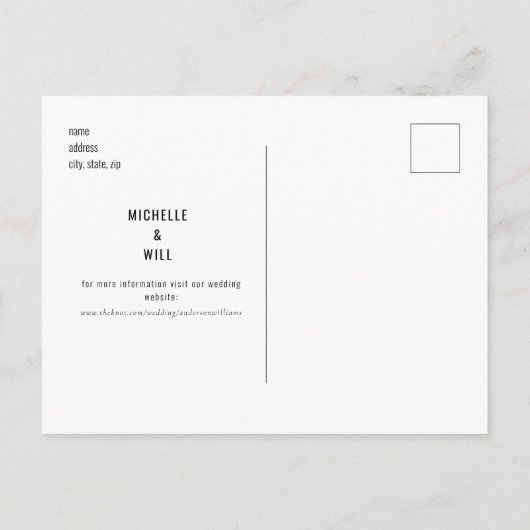 カップル フォト モノグラム 現代の Save the Date 案内ポストカード (裏面)