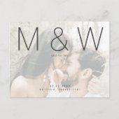 カップル フォト モノグラム 現代の Save the Date 案内ポストカード (正面)