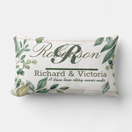 カップル ヘザー フラワーズ コロラ 緑の葉 ランバークッション (正面)