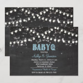 カップル ベイビーQ BBQ ベイビーブルー シャワーライト 招待状 (正面/裏面)