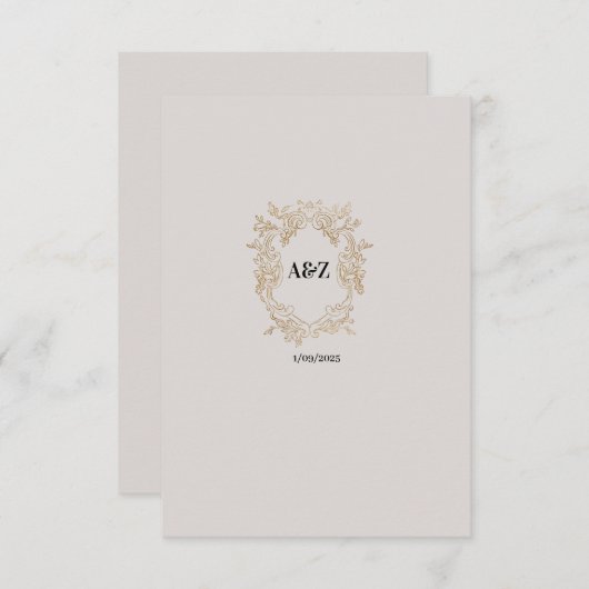 カップル・モノグラム結婚・ミニマリストの日付 サンキューカード (正面/裏面)