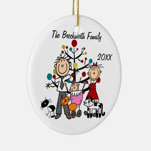 カップル、女の赤ちゃん、3匹の猫の休日のオーナメント セラミックオーナメント (右)