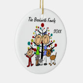 カップル、幼児の女の子、犬、猫の休日のオーナメント セラミックオーナメント (右)