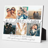 カップル I LOVE YOU フォト コラージュ シルバー グレー スクリプト フォトプラーク (側面)