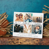 カップル I LOVE YOU フォト コラージュ シルバー グレー スクリプト フォトプラーク (側面)